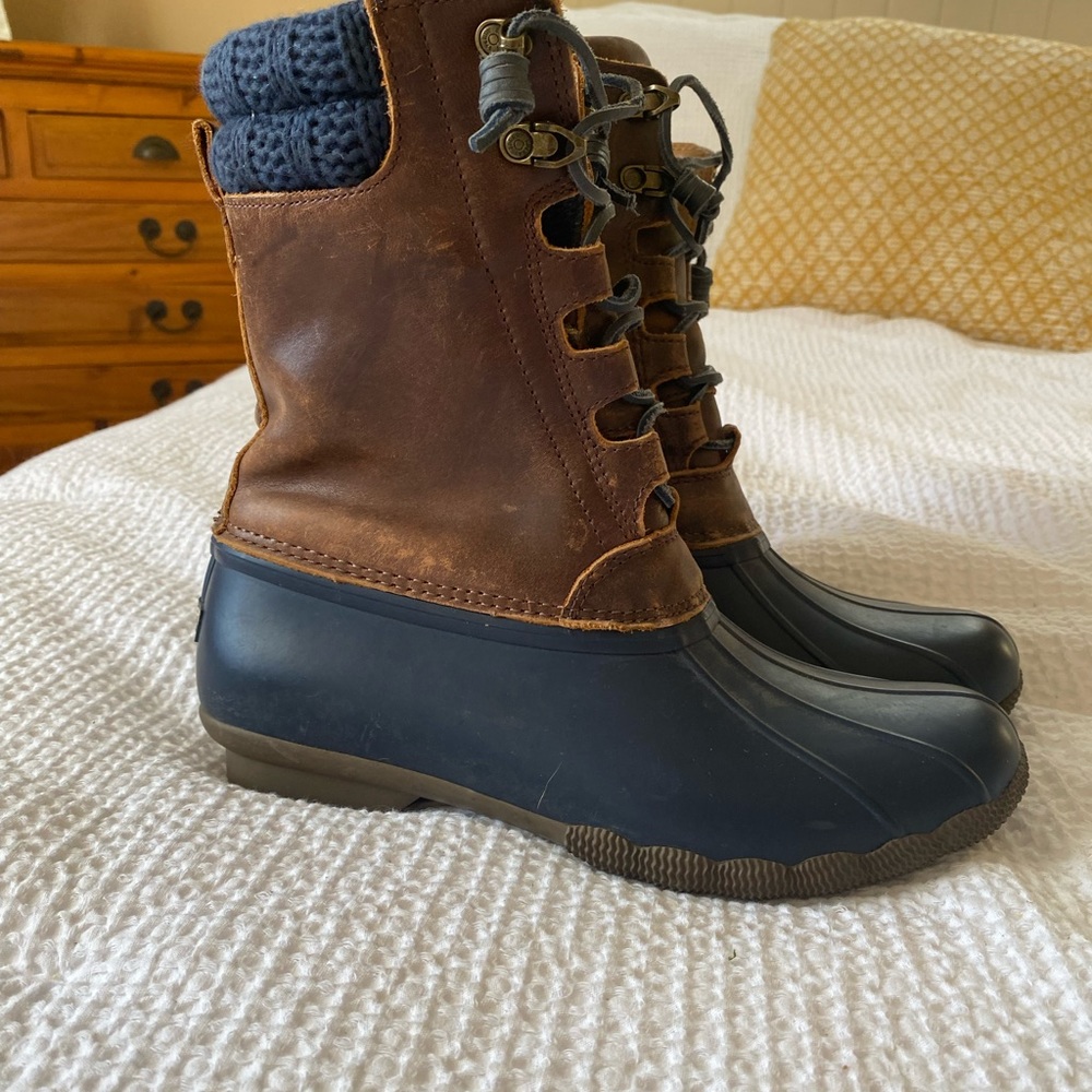 Sperry Womens Brown & Blue Winter Rain Duck Boot Size 8.5m
